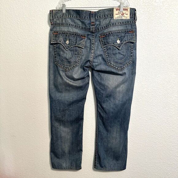 True Religion Jeans 38x30 Straight with Flaps Dark Wash Denim Blue - Picture 4 of 16